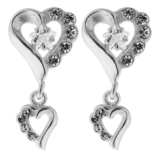 Dangling Jewelled Heart 925 Sterling Silver Ear Stud Ear Ring - Monster Piercing