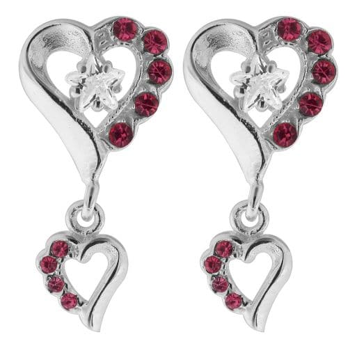 Dangling Jewelled Heart 925 Sterling Silver Ear Stud Ear Ring - Monster Piercing