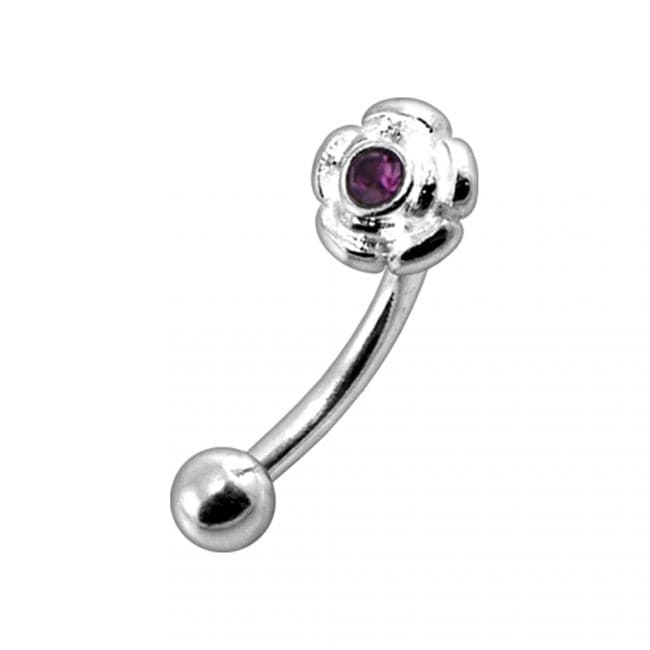 Jewelled Mini Rose Curved Barbell Eyebrow | Rook | Bridge Ring - Monster Piercing