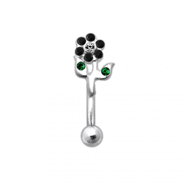 Jewelled Mini Flower Curved Barbell Eyebrow | Rook | Bridge Ring - Monster Piercing