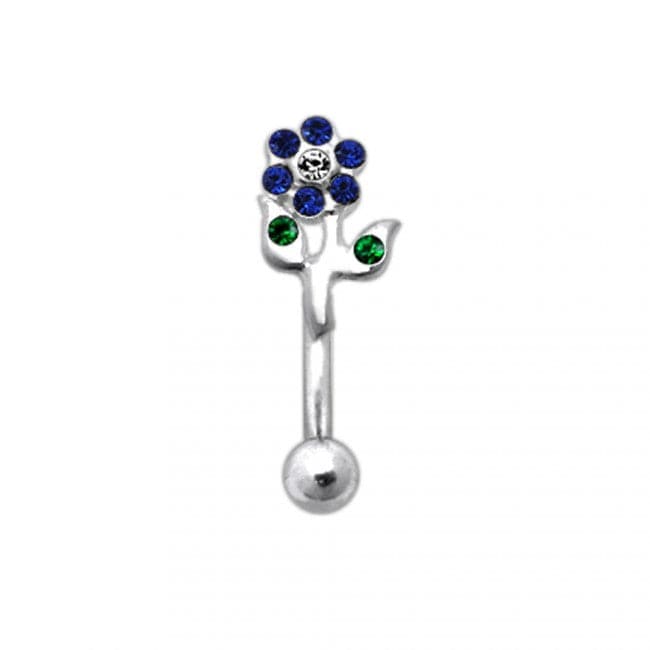 Jewelled Mini Flower Curved Barbell Eyebrow | Rook | Bridge Ring - Monster Piercing