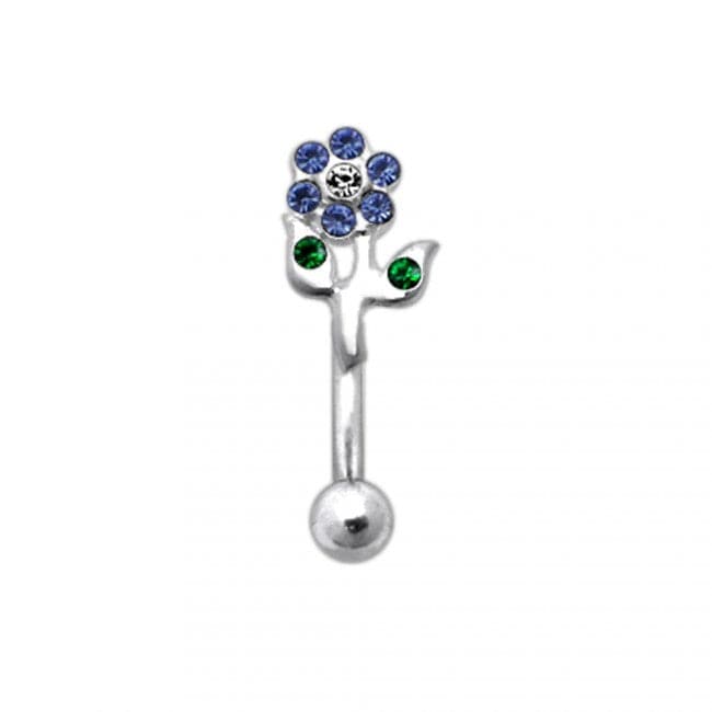 Jewelled Mini Flower Curved Barbell Eyebrow | Rook | Bridge Ring - Monster Piercing