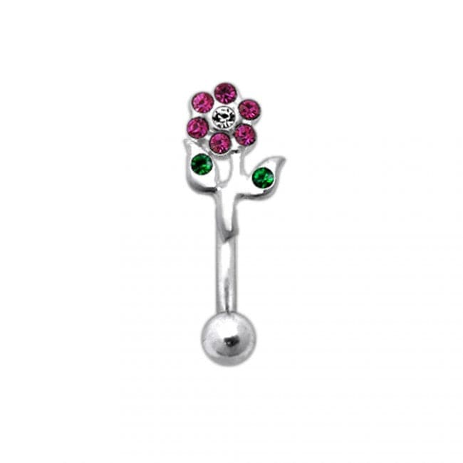 Jewelled Mini Flower Curved Barbell Eyebrow | Rook | Bridge Ring - Monster Piercing