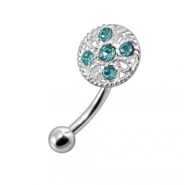 Jewelled Shield Curved Barbell Eyebrow | Rook | Bridge Ring - Monster Piercing