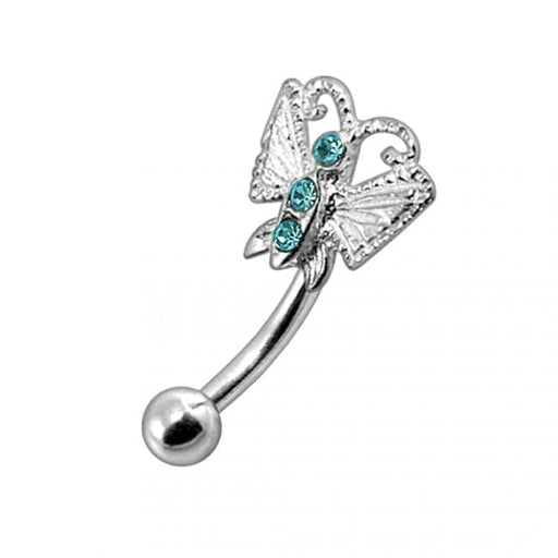 Jewelled Butterfly Curved Barbell Eyebrow | Rook | Bridge Ring - Monster Piercing