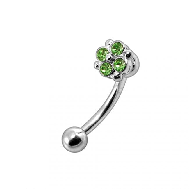 Jewelled Clover Curved Barbell Eyebrow | Rook | Bridge Ring - Monster Piercing