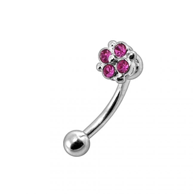 Jewelled Clover Curved Barbell Eyebrow | Rook | Bridge Ring - Monster Piercing