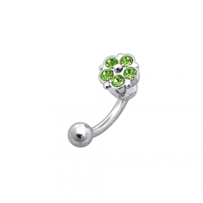 Jewelled Flower Curved Barbell Eyebrow | Rook | Bridge Ring - Monster Piercing