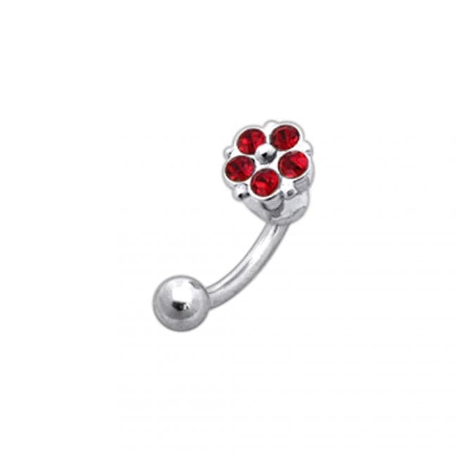 Jewelled Flower Curved Barbell Eyebrow | Rook | Bridge Ring - Monster Piercing