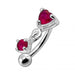 Jewelled Heart with Dangle Curved Barbell Eyebrow | Rook | Bridge Ring - Monster Piercing