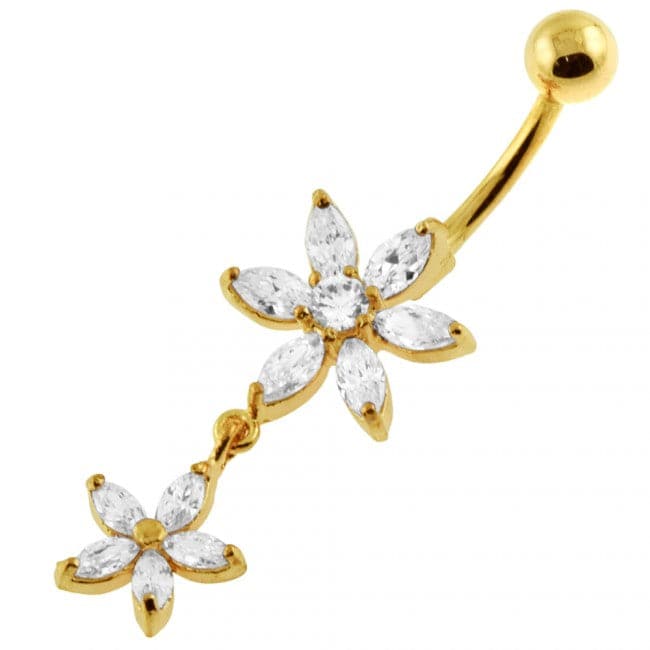 Moving Jeweled Flower Designed Belly Ring - Monster Piercing