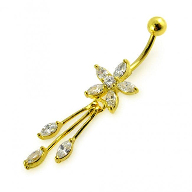 Moving Jeweled Flower Navel Banana Bar Body Jewelry Ring - Monster Piercing