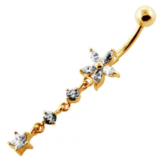 Jeweled Moving Flower Design Belly Ring - Monster Piercing