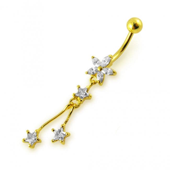 Flower with Triple Star Dangling Belly Moving Ring - Monster Piercing