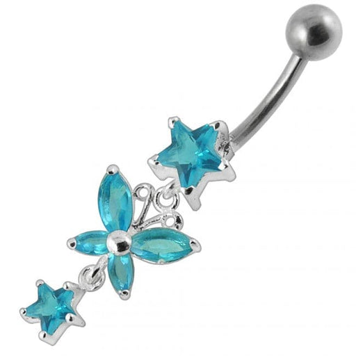 Star with Butterfly Dangling Belly Ring - Monster Piercing