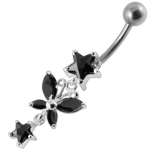 Star with Butterfly Dangling Belly Ring - Monster Piercing