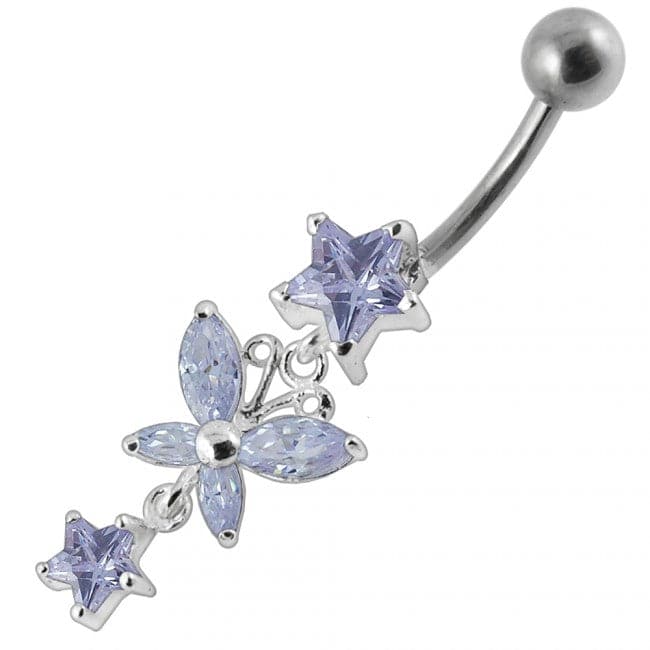 Star with Butterfly Dangling Belly Ring - Monster Piercing