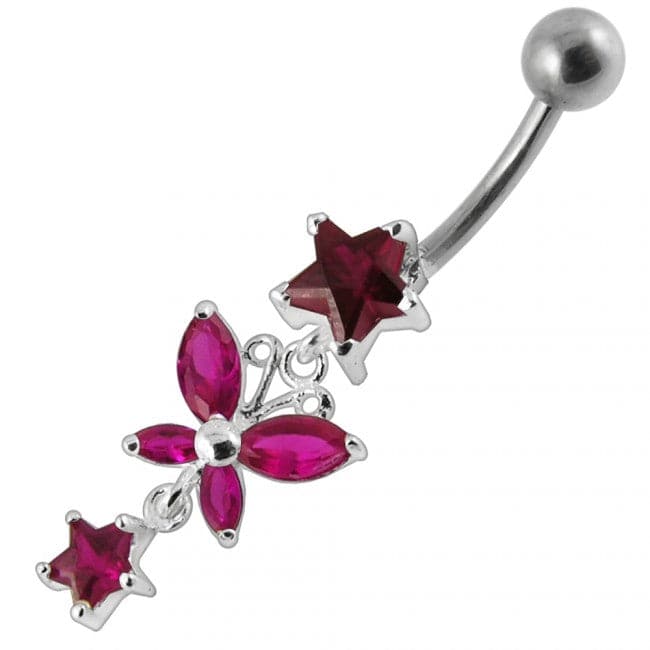 Star with Butterfly Dangling Belly Ring - Monster Piercing