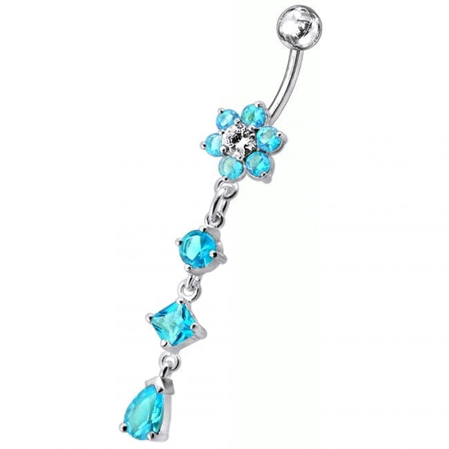 Flower Dangling Surgical Grade Steel Curved Bar Belly Ring - Monster Piercing