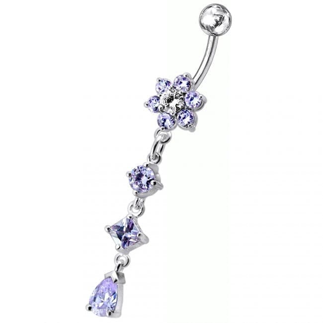 Flower Dangling Surgical Grade Steel Curved Bar Belly Ring - Monster Piercing