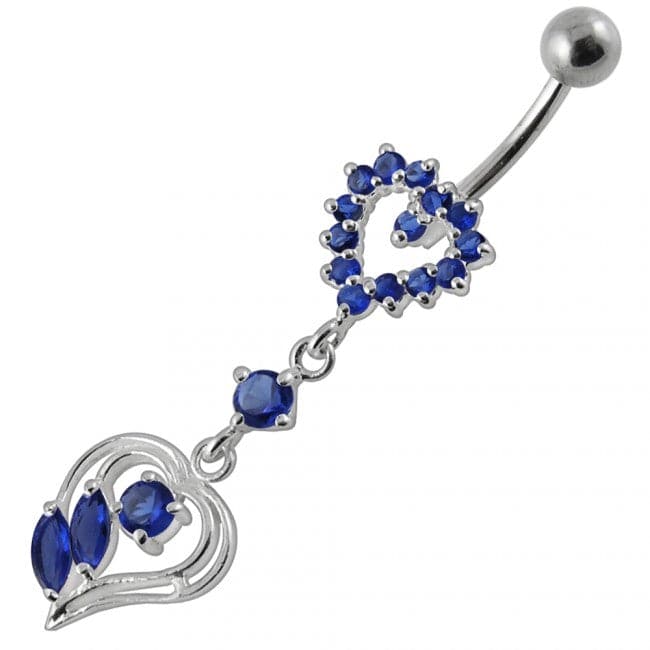 Double Heart Dangling Belly Ring - Monster Piercing