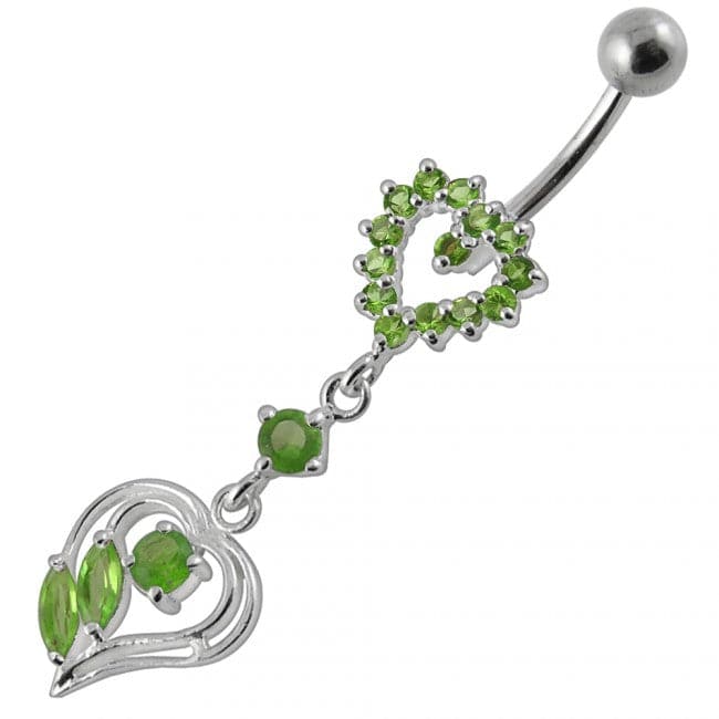 Double Heart Dangling Belly Ring - Monster Piercing