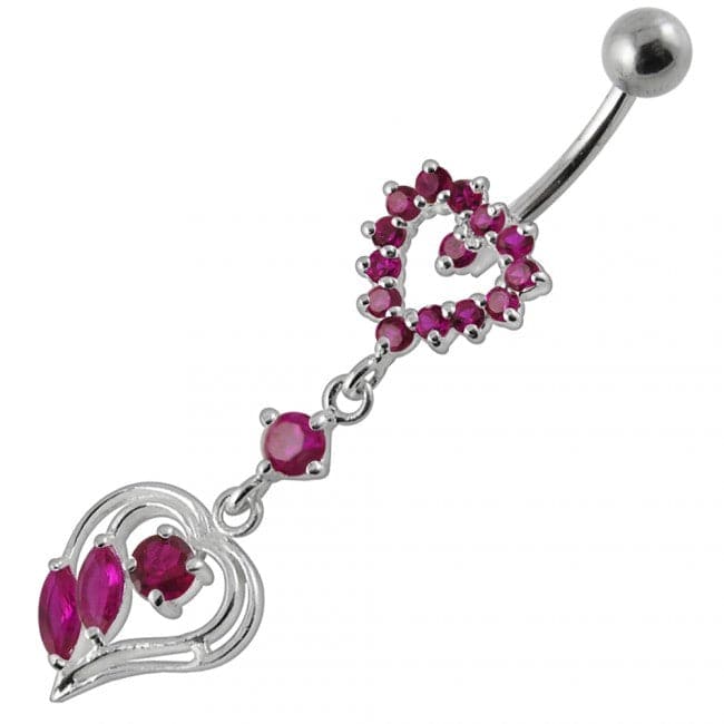 Double Heart Dangling Belly Ring - Monster Piercing