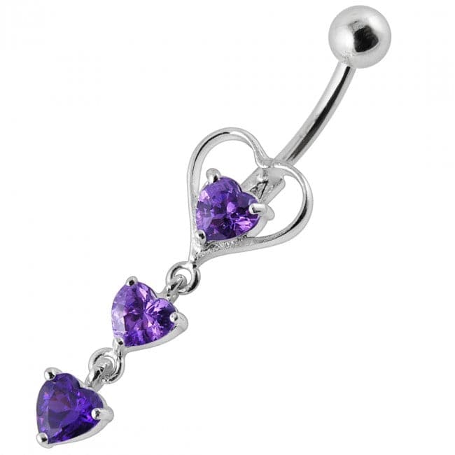 Triple Heart Dangling Belly Ring - Monster Piercing