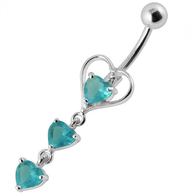 Triple Heart Dangling Belly Ring - Monster Piercing