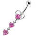 Triple Heart Dangling Belly Ring - Monster Piercing