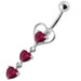 Triple Heart Dangling Belly Ring - Monster Piercing