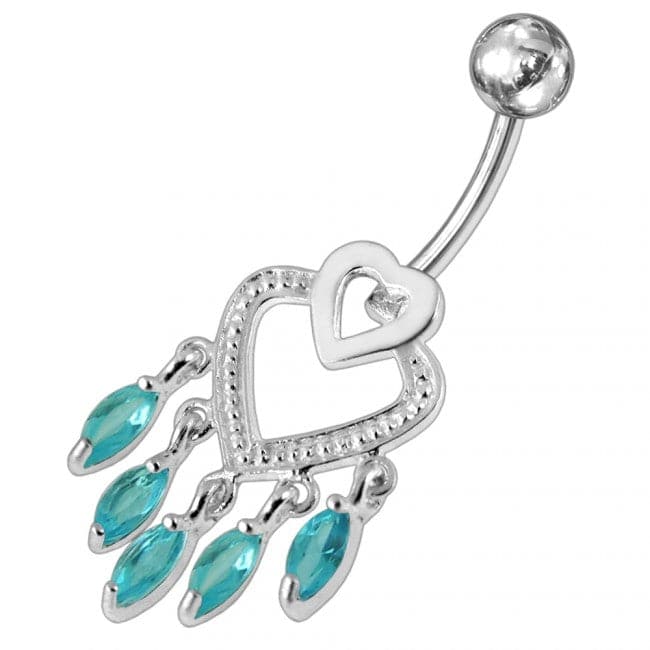 Chandelier Heart Dangling Belly Ring - Monster Piercing