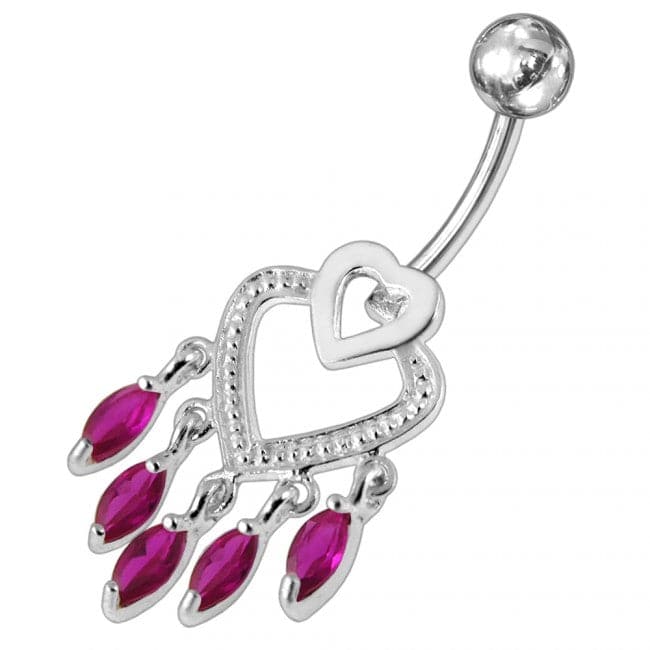 Chandelier Heart Dangling Belly Ring - Monster Piercing