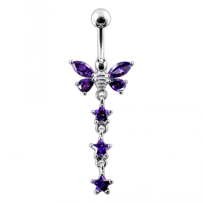 Butterfly With Star Dangling Belly Ring - Monster Piercing