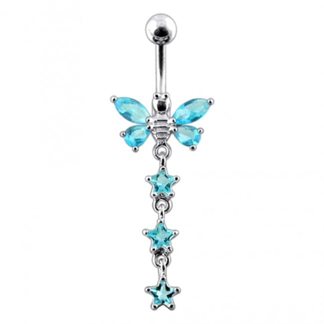 Butterfly With Star Dangling Belly Ring - Monster Piercing