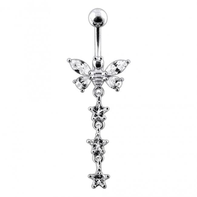 Butterfly With Star Dangling Belly Ring - Monster Piercing