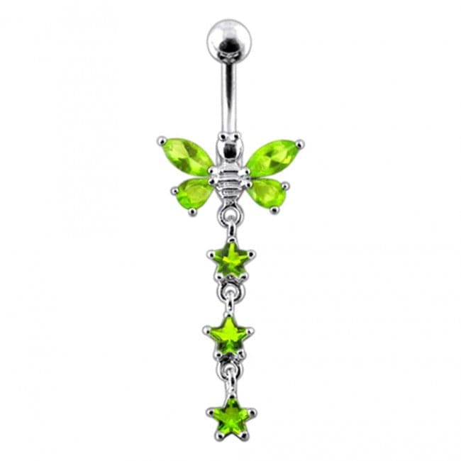 Butterfly With Star Dangling Belly Ring - Monster Piercing