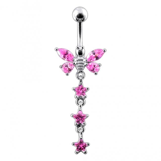 Butterfly With Star Dangling Belly Ring - Monster Piercing