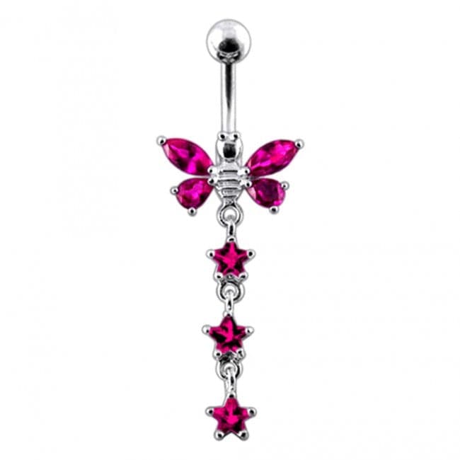 Butterfly With Star Dangling Belly Ring - Monster Piercing