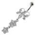 Butterfly With Double Flower Dangling Belly Ring - Monster Piercing