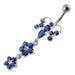 Butterfly With Double Flower Dangling Belly Ring - Monster Piercing