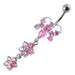 Butterfly With Double Flower Dangling Belly Ring - Monster Piercing