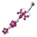 Butterfly With Double Flower Dangling Belly Ring - Monster Piercing