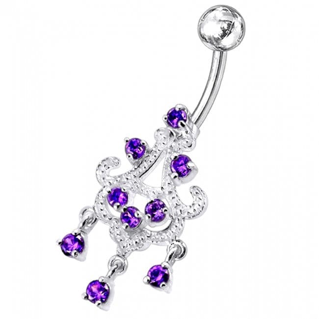 Chandelier Dangling Sky Blue Stone Navel Ring - Monster Piercing