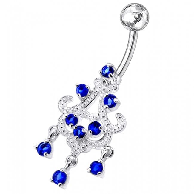 Chandelier Dangling Sky Blue Stone Navel Ring - Monster Piercing