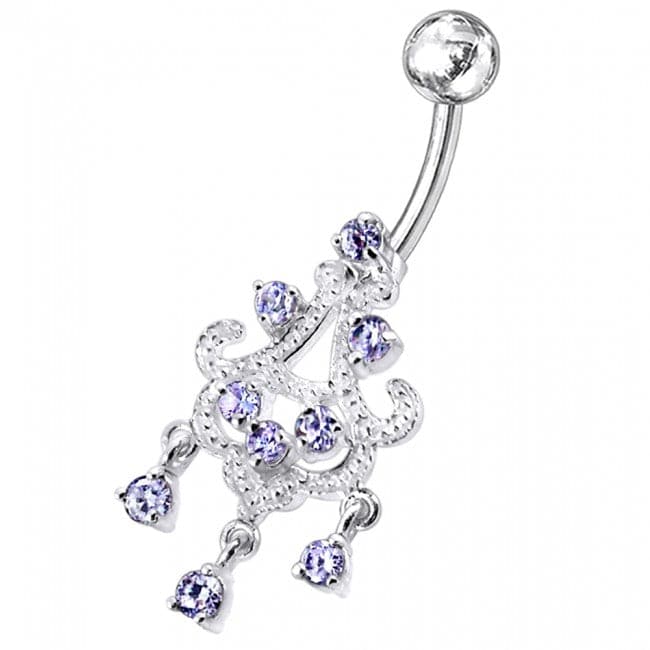 Chandelier Dangling Sky Blue Stone Navel Ring - Monster Piercing