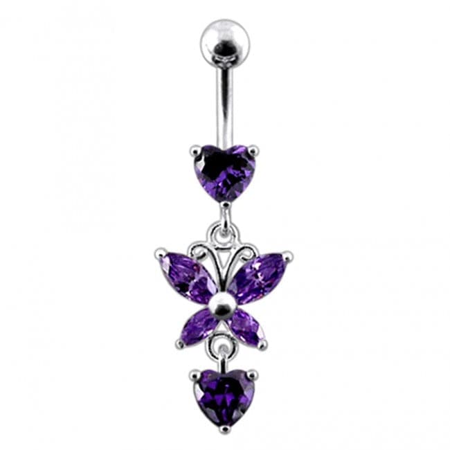 Fancy Flower Silver Dangling Belly Ring With Curved Bar - Monster Piercing