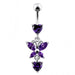 Fancy Flower Silver Dangling Belly Ring With Curved Bar - Monster Piercing