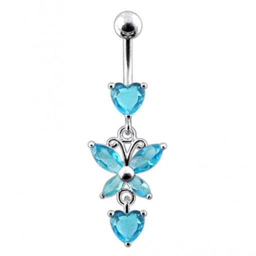 Fancy Flower Silver Dangling Belly Ring With Curved Bar - Monster Piercing