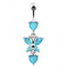 Fancy Flower Silver Dangling Belly Ring With Curved Bar - Monster Piercing